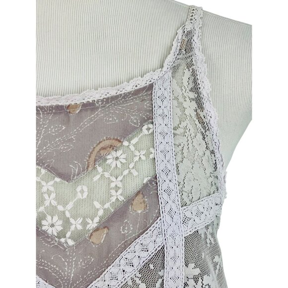 Free People Layered Floral Paisley Lace Lavender Tie Sides Relaxed Top Fairycore - Picture 13 of 16
